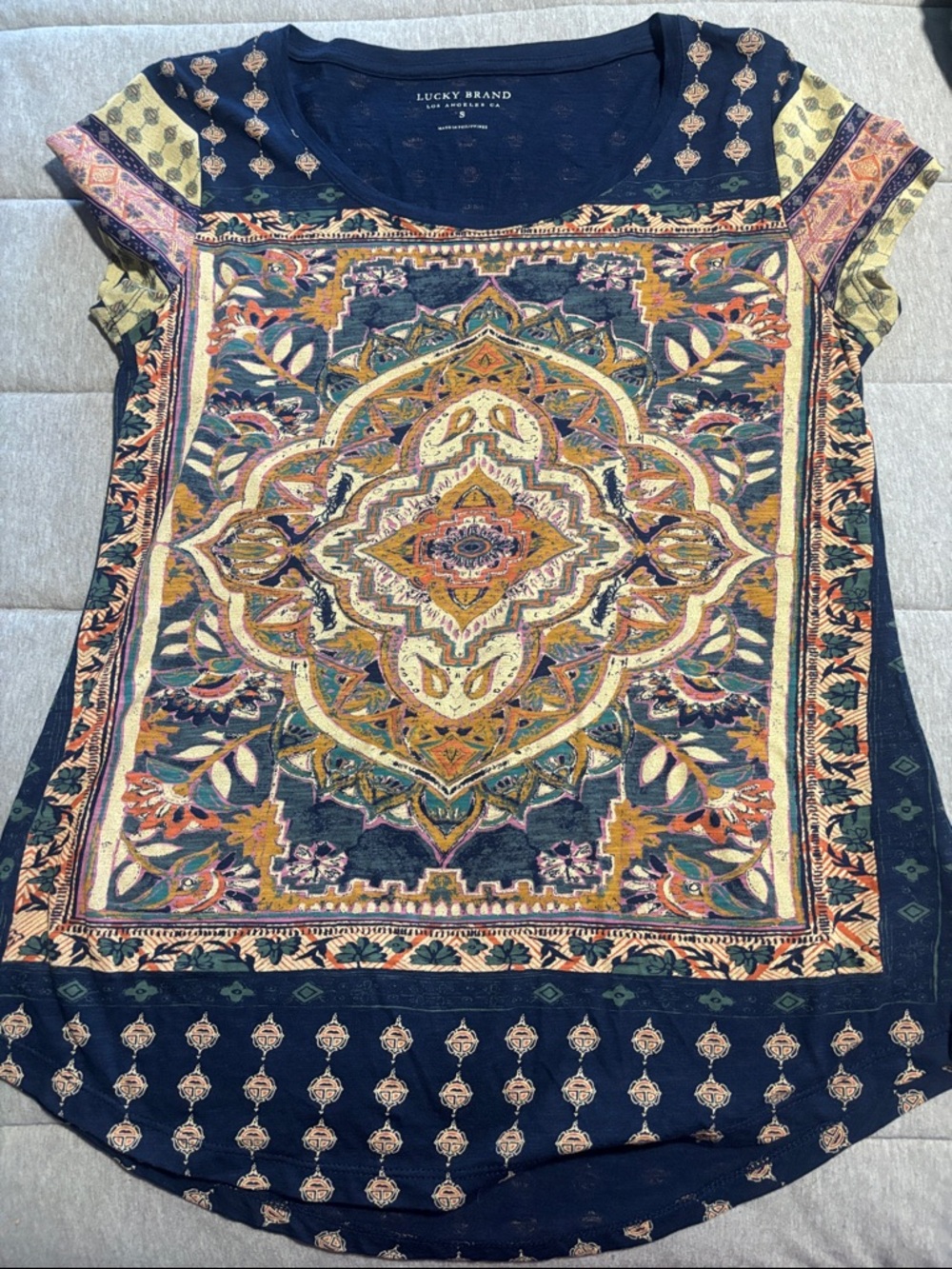 Lucky Brand Navy Multicolor Medallion Tee
